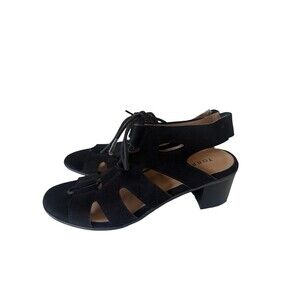 Torrid Lace Up Block Heel Open Toe Sandals Heels Black Womens SZ 10  Wide
